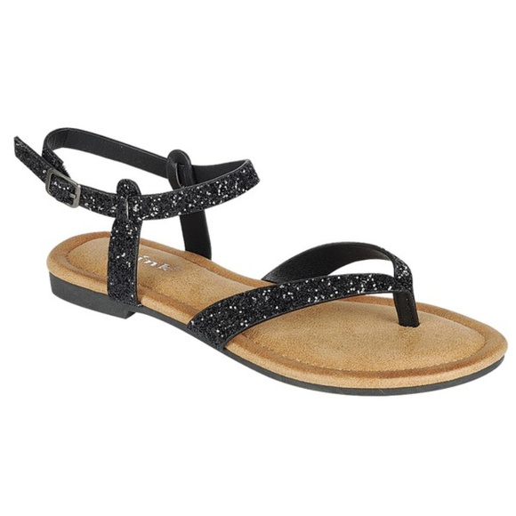 Shoes - Black Glitter Thong Sandals